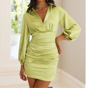 NWT HELLO MOLLY LIGHT GREEN LONG SLEEVE MINI DRESS